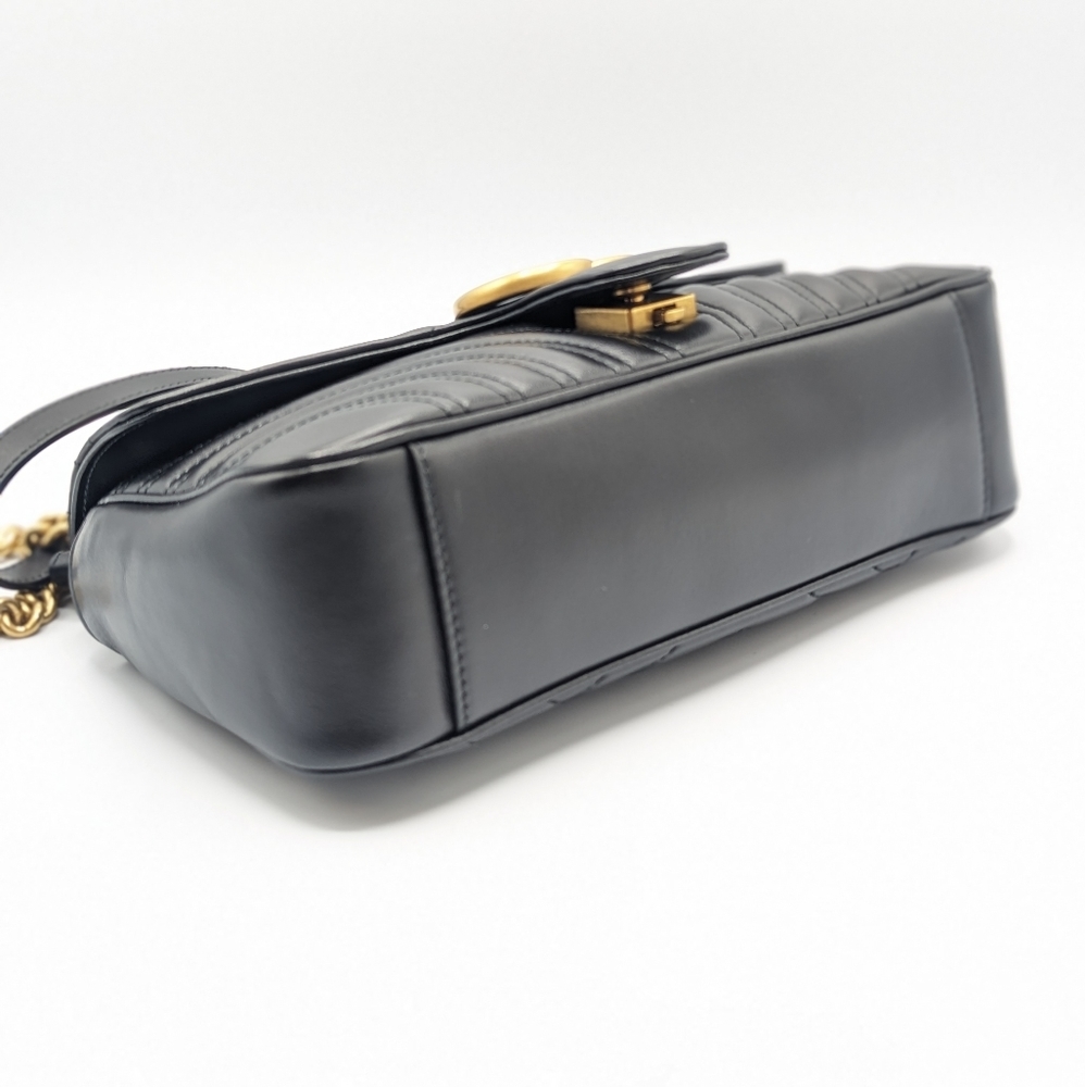 Authentic Gucci Black Leather Marmont Small Flap Shoulder Chain Crossbody Bag - Picture 6 of 13
